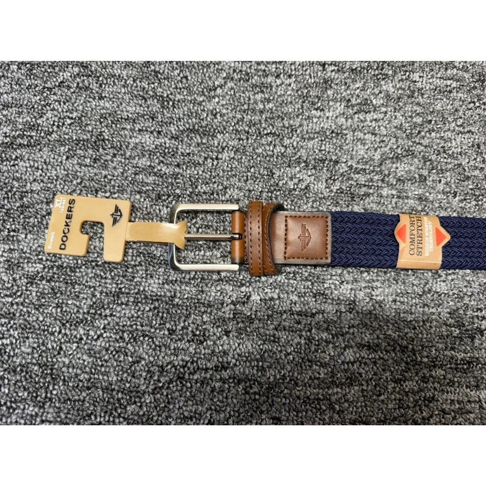 Dockers Mens Comfort Stretch Braided Belt Navy Blue Brown XL 42-44 11DK0360 NEW